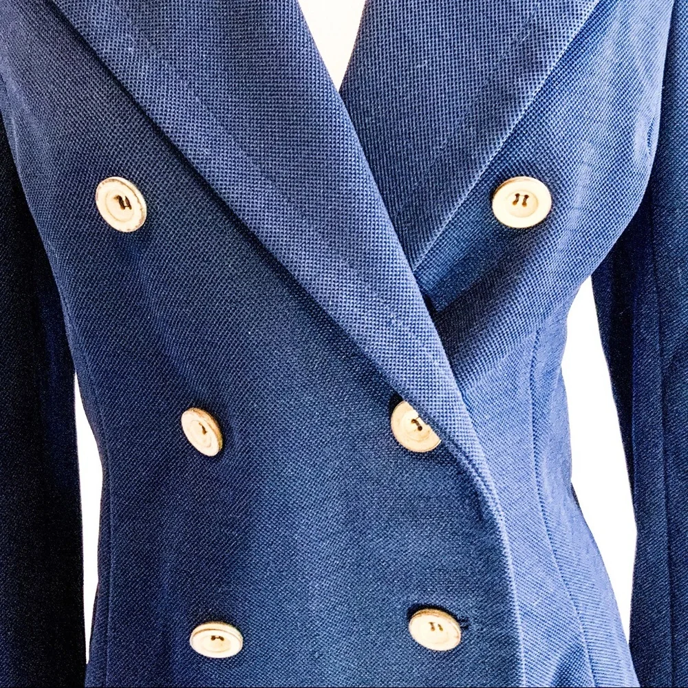 Neiman Marcus vintage 1970s double breasted navy blue blazer - Picture 3 of 7
